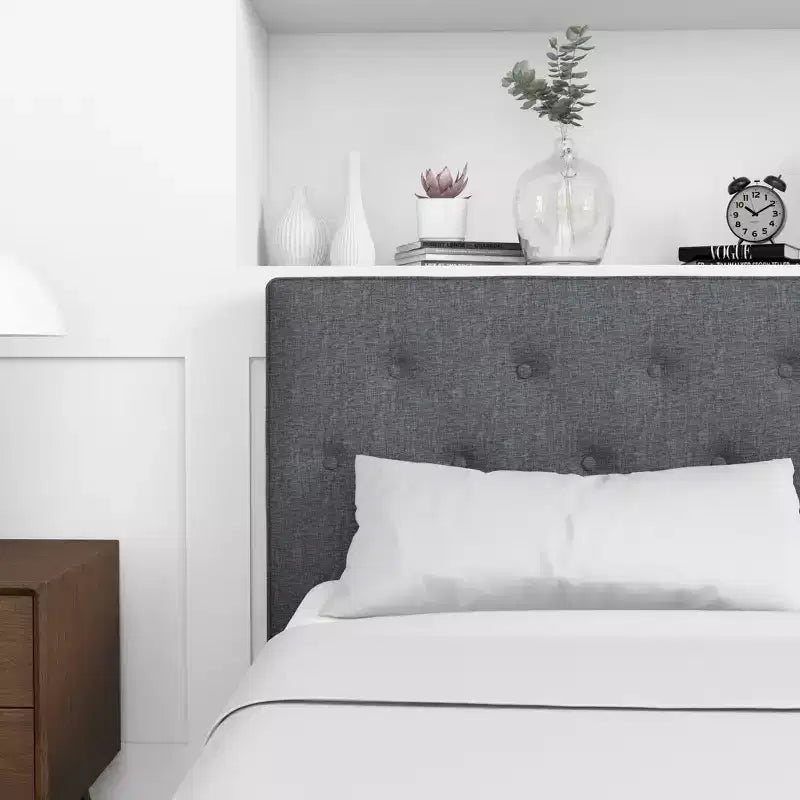 GDFStudio Ian Elegance Upholstered Fabric Platform Bed with Button-Tufted Headboard