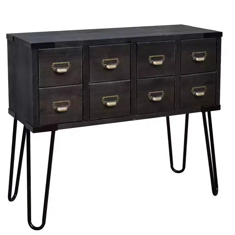 eHemco Antique Metal Legs Storage Console Table with 8 Drawers