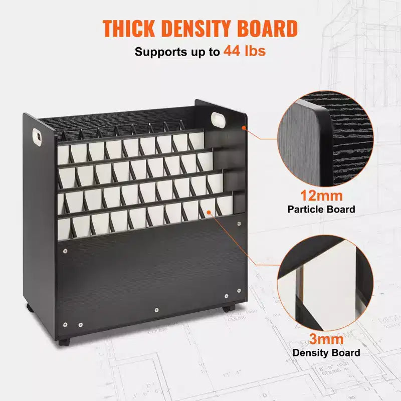 VEVOR Blueprint Storage Rack, 50 Slots Mobile Blueprint Storage Cabinet, Wooden Roll File Organizer Cart for Construction Plan Map Poster