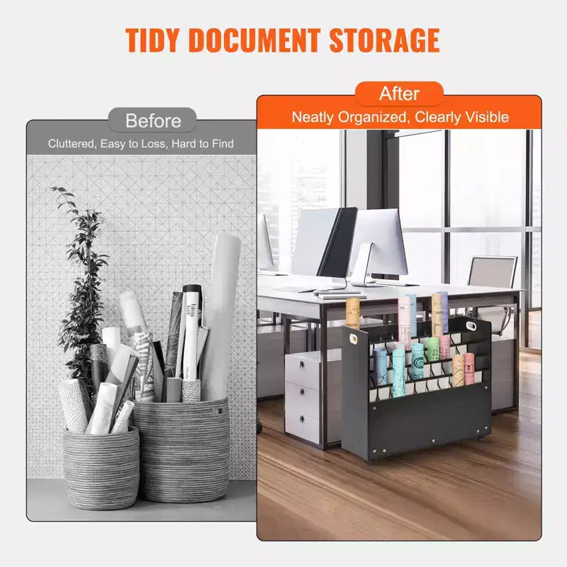 VEVOR Blueprint Storage Rack, 50 Slots Mobile Blueprint Storage Cabinet, Wooden Roll File Organizer Cart for Construction Plan Map Poster