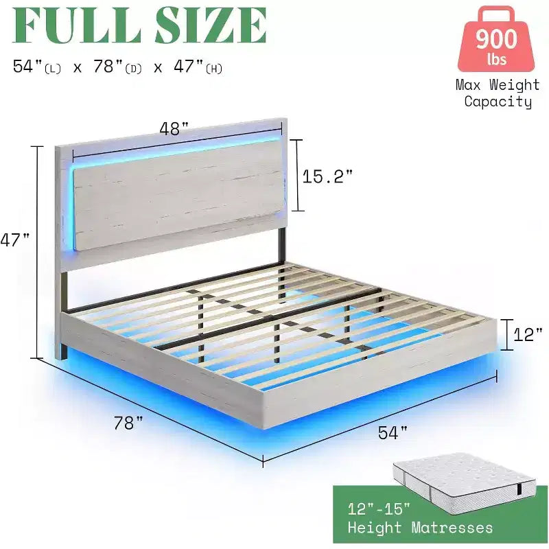 AMERLIFE Farmhouse Floating Bed Frame with Recline Headboard