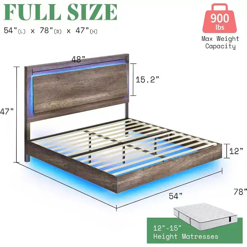 AMERLIFE Farmhouse Floating Bed Frame with Recline Headboard