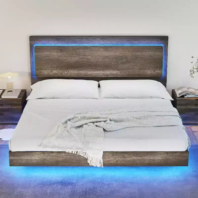AMERLIFE Farmhouse Floating Bed Frame with Recline Headboard