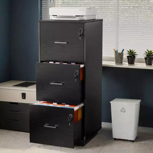 Karl Home 3-Drawer Black MDF 15.35in. W Vertical File Cabinet