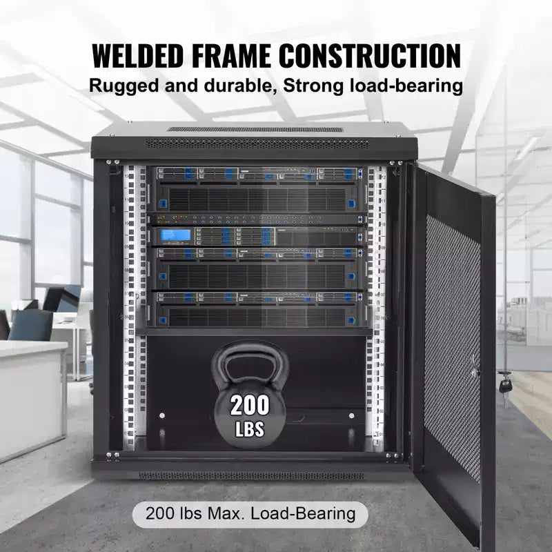 VEVOR 12U Wall Mount Server Cabinet, 15.5'' Depth, Network Rack Enclosure, Supports up to 200 lbs, Secure Locking System, Ideal for IT Hardware