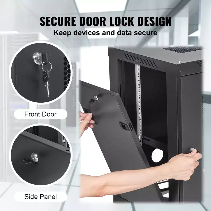 VEVOR 12U Wall Mount Server Cabinet, 15.5'' Depth, Network Rack Enclosure, Supports up to 200 lbs, Secure Locking System, Ideal for IT Hardware