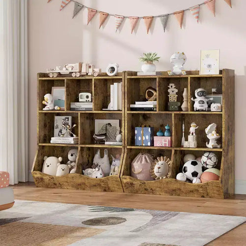 3-Tier Kids Bookcase & Toy Organizer - Storage Cabinet with Cubbies for Playroom, Bedroom, Nursery