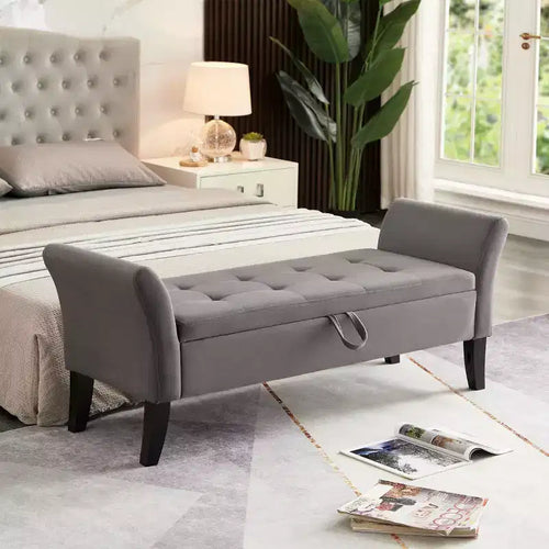 51.5'' Storage Upholstered Footstool Luxury Shoe Bench Entryway Bench End of Bed Bench with Button-Tufted & Safety Hinge for Bedroom