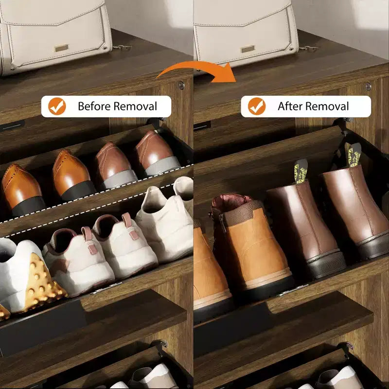 Fluted Shoe Storage Cabinet for Entryway with 3 Flip Drawers, 32 Wide Hidden Freestanding Shoe Rack Organizer for Hallway, Apartment