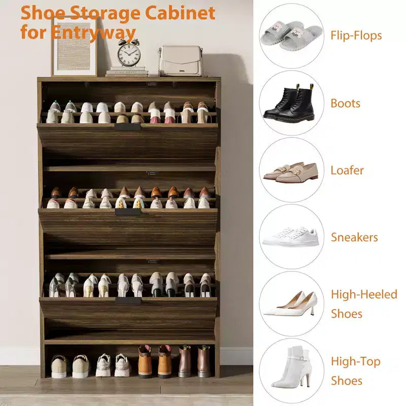 Fluted Shoe Storage Cabinet for Entryway with 3 Flip Drawers, 32 Wide Hidden Freestanding Shoe Rack Organizer for Hallway, Apartment
