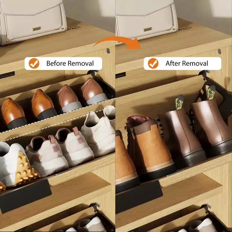 Fluted Shoe Storage Cabinet for Entryway with 3 Flip Drawers, 32 Wide Hidden Freestanding Shoe Rack Organizer for Hallway, Apartment