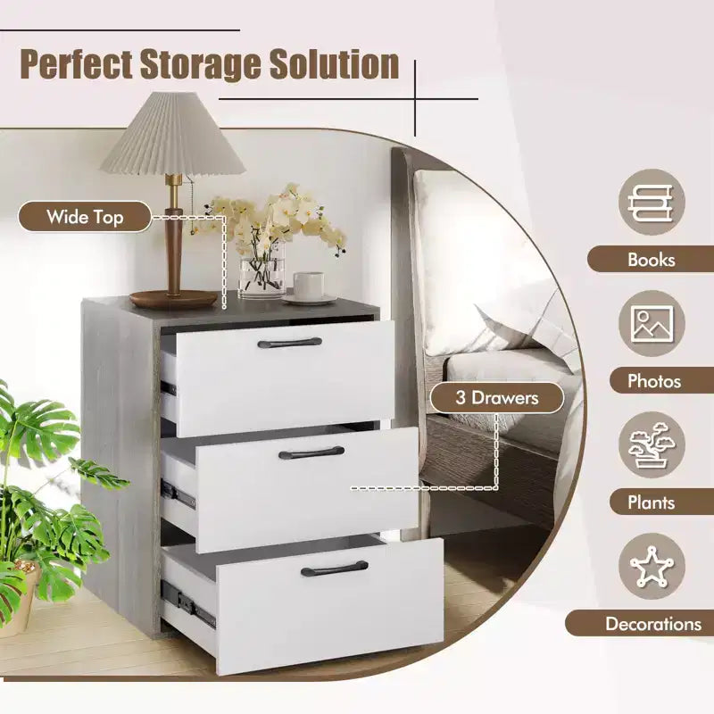 Costway 1/2 PCS 3 Drawer Dresser Chest of Drawer Storage Cabinet with Wide Storage Space Organizer